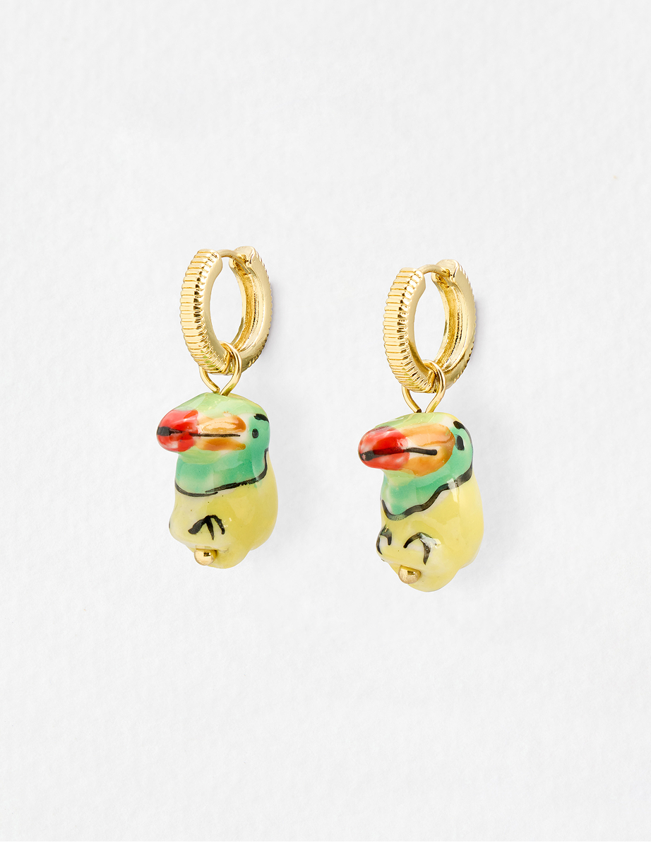 Uma Parrot Charm Drop Huggie Earrings